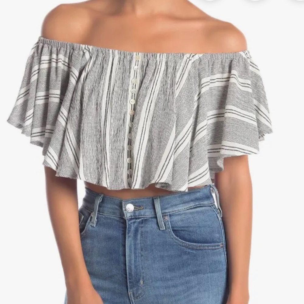 🌺ANGIE flowy striped beige crop top Size M